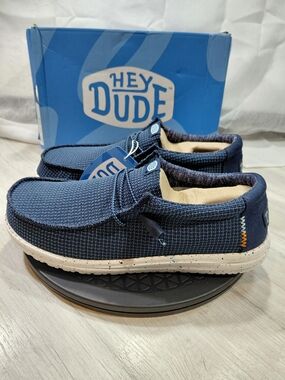 NWT Hey Dude Mens Wally Sport Mesh  Slip-On Comfort Loafers in Navy Blue SIZE 10